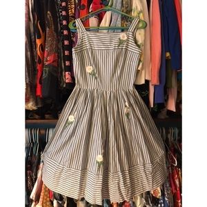 Vintage 1950s Striped Daisy Dress Small